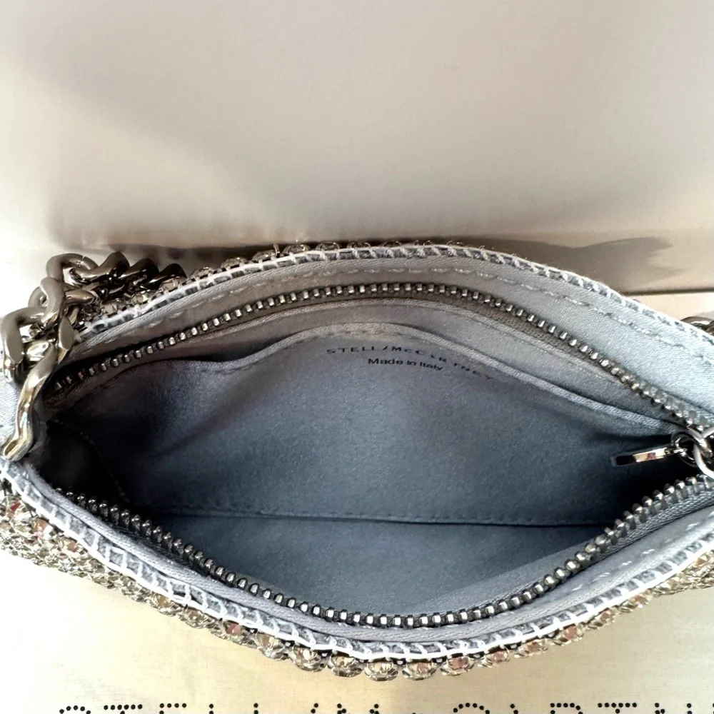 NWT Stella McCartney Crystal Rhinestone Soft Clutch W Silver Chain Crossbody